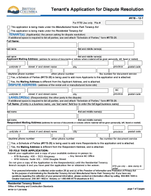 Tenants Application for Dispute Resolution Form