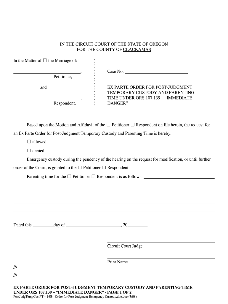 Oregon Temporary Custody Forms