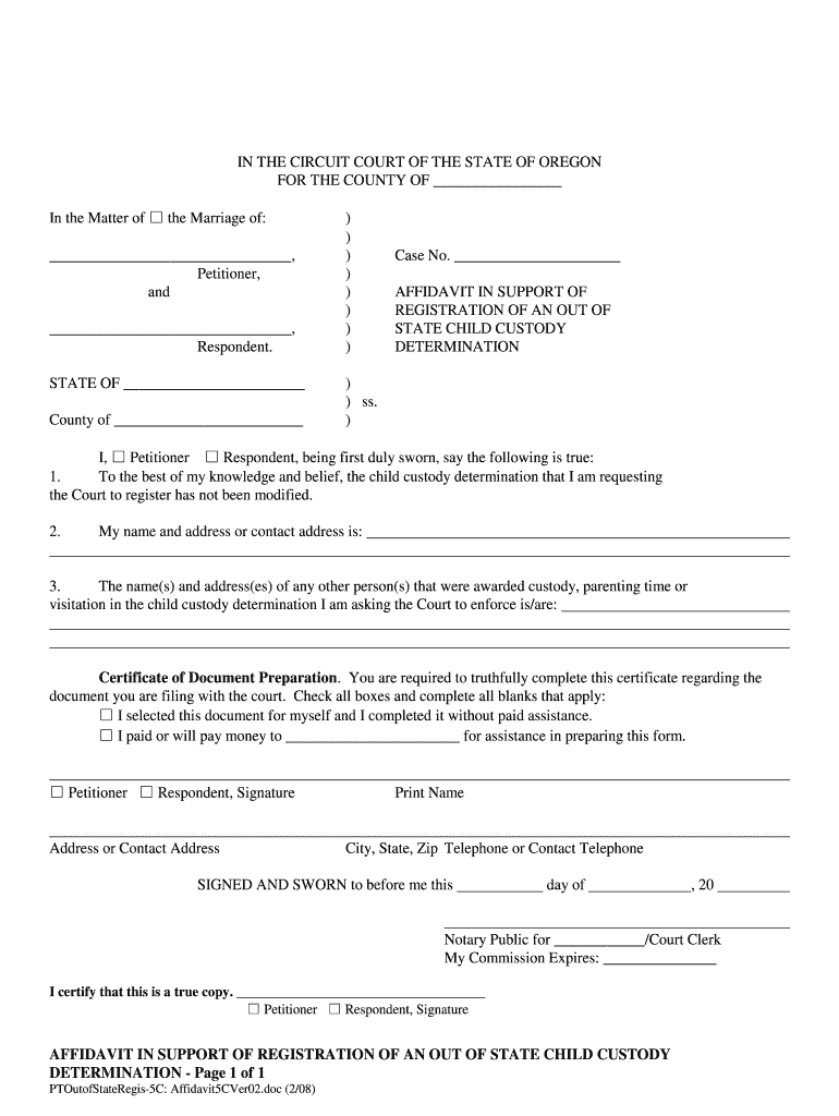 Get and Sign Affidavit in Support of Registration of an Out  State of Oregon  Courts Oregon 2008-2022 Form