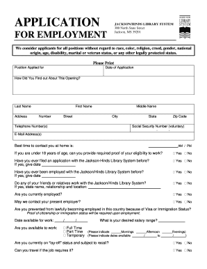 Jackson Hinds Library System Employment Form