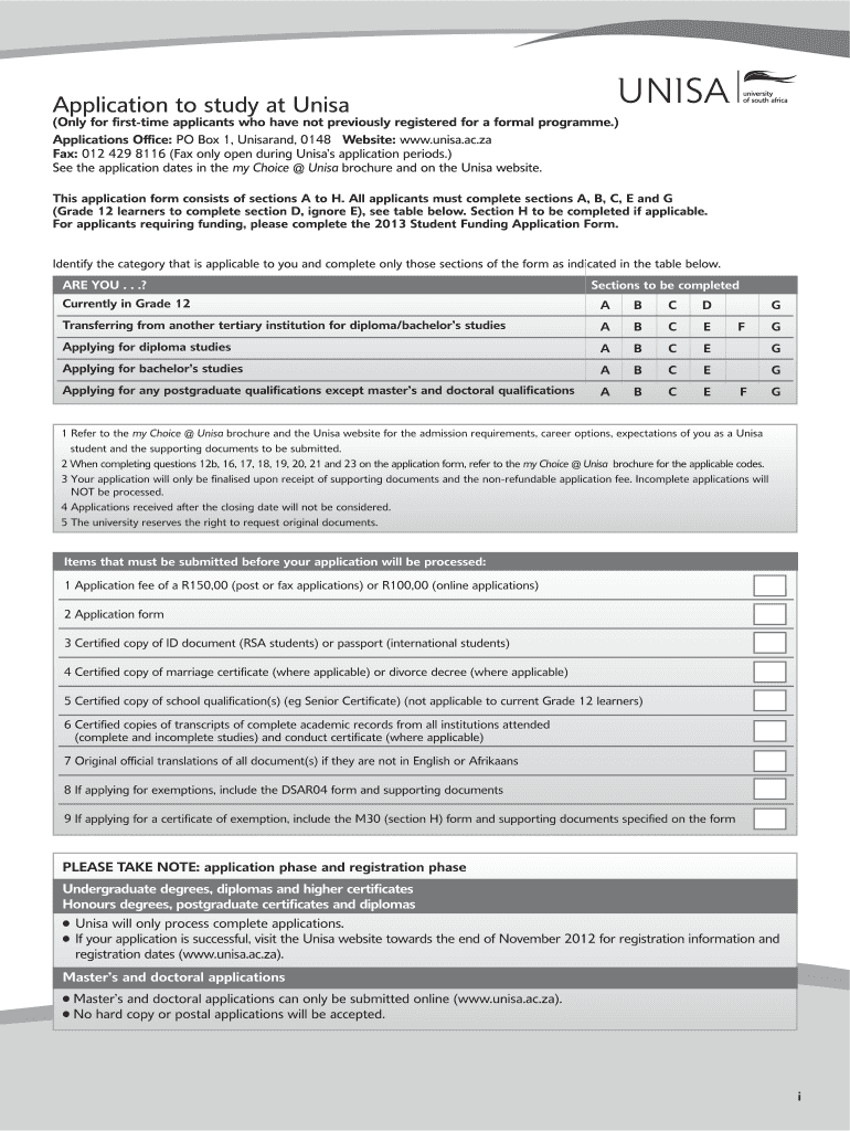 Unisa Age Exemption Application  Form