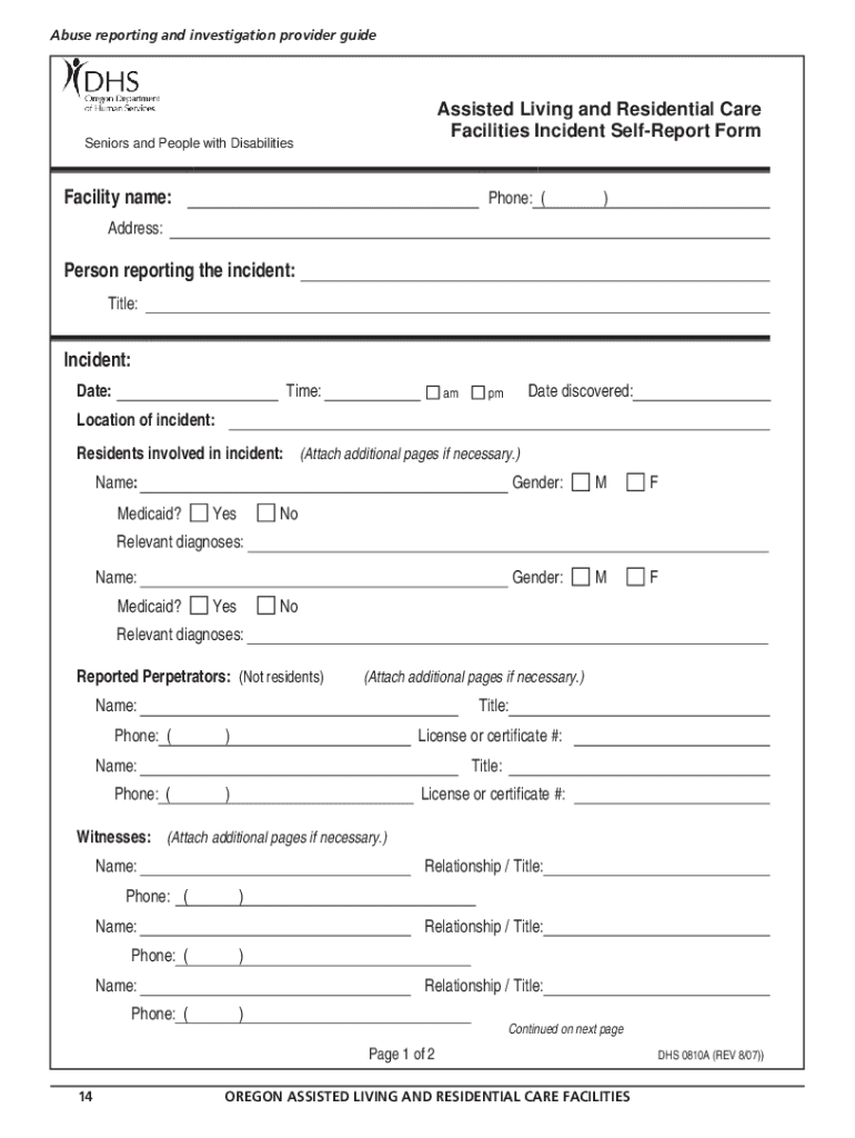  Oregon Aps Self Report Form 2007-2024