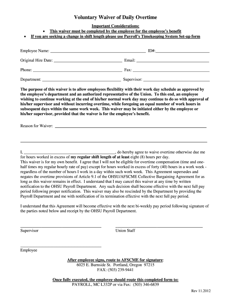  Voluntary Overtime Form 2012