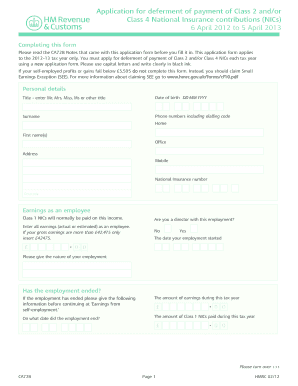 National Insurance Contributions Deferal Ca72b Form