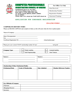 Computer Professionals Registration Council of Nigeria Cadastral  Form