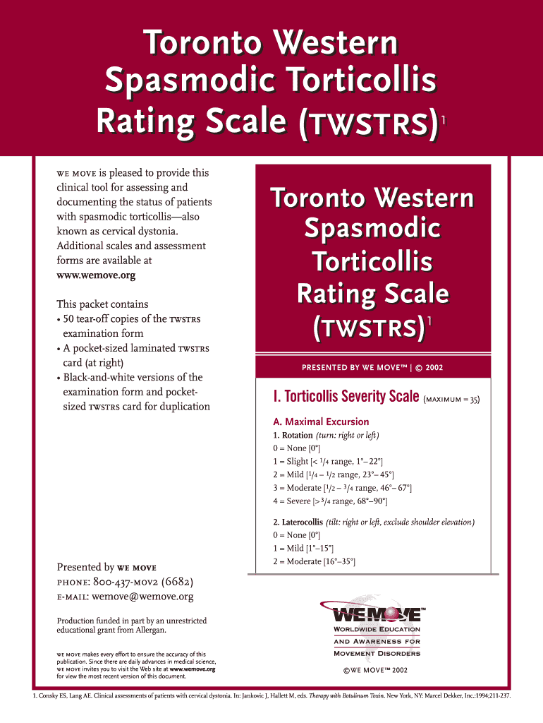 Toronto Western Spasmodic Torticollis Rating Scale  Form