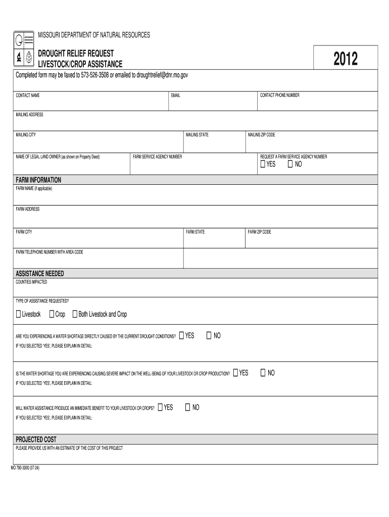 DROUGHT RELIEF REQUEST LIVESTOCKCROP ASSISTANCE Dnr Mo  Form