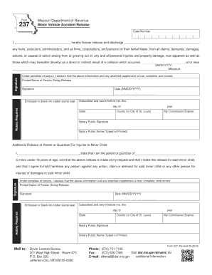 Form 237 Motor Vehicle Accident Release Missouri Department of Dor Mo