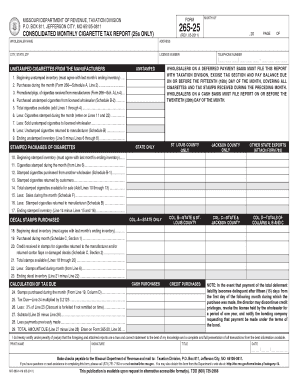 265 25 Consolidated Monthly Cigarette Tax Report 25s Only Dor Mo  Form