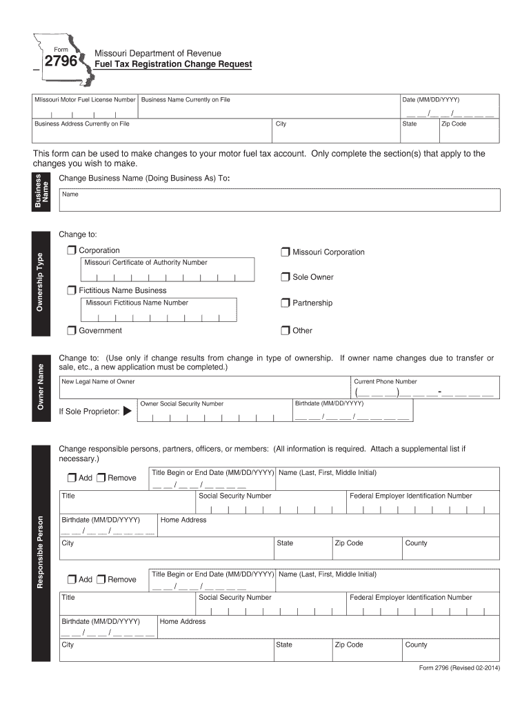 2796 Fuel Tax Registration Change Request Dor Mo  Form