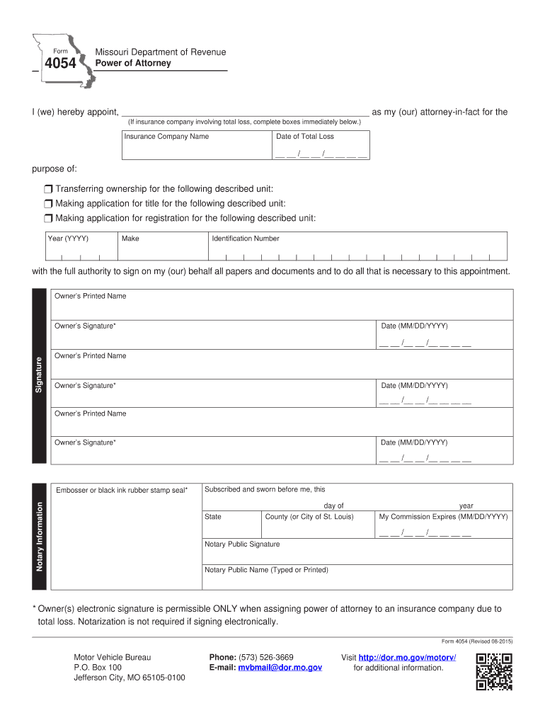  Missouri Department of Revenue Poa Form 4054 2015