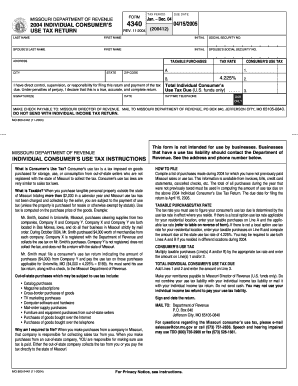 INDIVIDUAL CONSUMER&#039;S USE TAX RETURN Dor Mo  Form