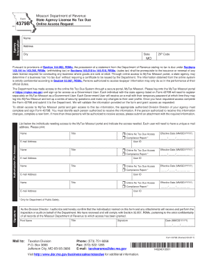 4379B Request for Information of State Agency License No Tax Due Online Access Dor Mo