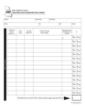 Tobacco Products Other Than Cigarettes New Inventory Schedule a Dor Mo  Form