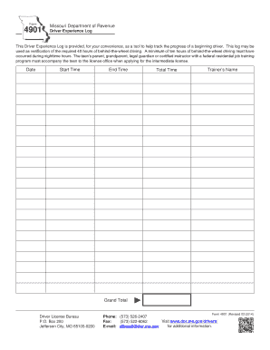 Missouri Permit Driving Log  Form