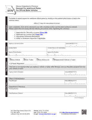 DOR 5175 Request for Additional Plates for Official State Vehicles  Form