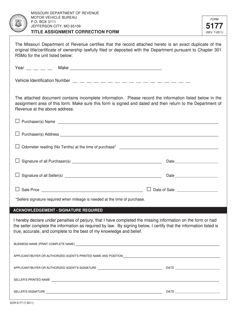  Missouri Title Correction Form 2011-2024