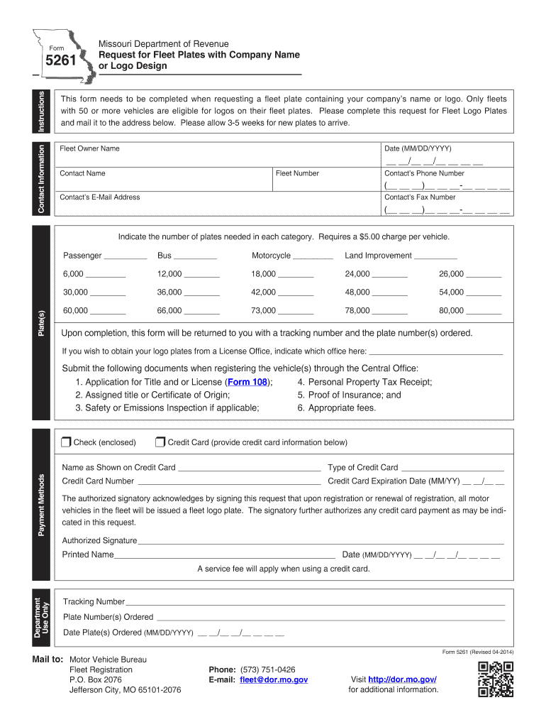 DOR 5261 Request for Fleet Plates with Company Name or Logo Design  Form