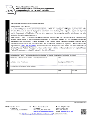 Form 5300 Non Participating Manufacturer&#039;s NPM Appointment of Registered Agent for the State of Missouri