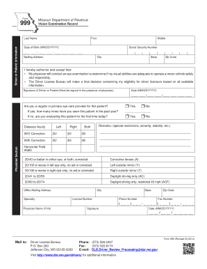 Vision Examination Record Form