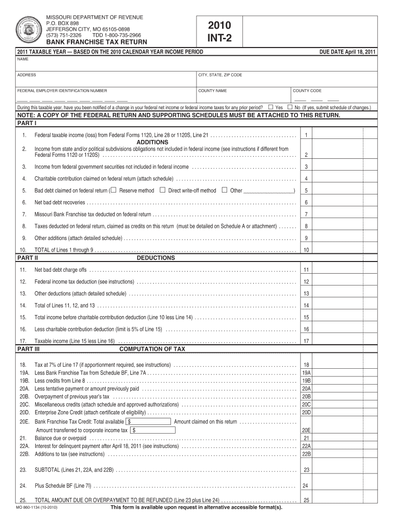 Reset Form MISSOURI DEPARTMENT of REVENUE P