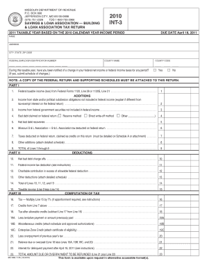 INT 3 Savings &amp; Loan Association Missouri Department of Revenue Dor Mo  Form