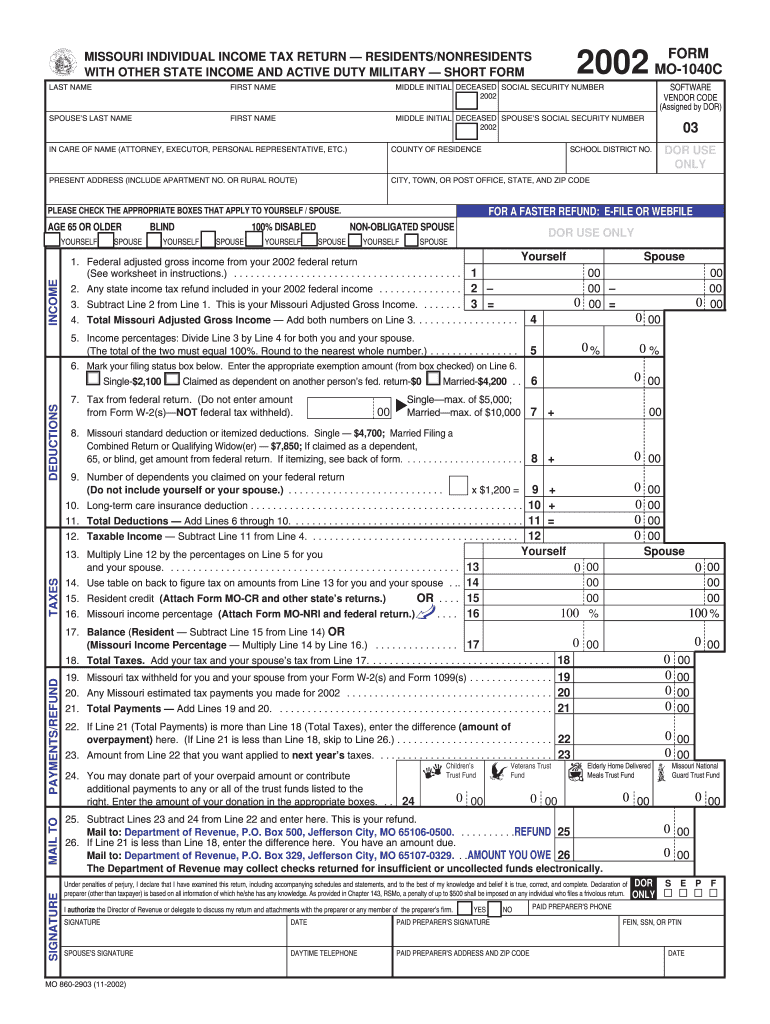 FORM MO 1040C M 03 Missouri Department of Revenue Dor Mo