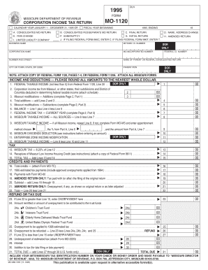 MO 1120 Corporation Income Tax ReturnMO FT Franchise Tax Form Dor Mo