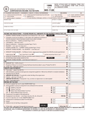 MO 1120 MO Corporation Income Tax ReturnMO FT Dor Mo  Form