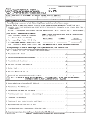 MO MS Corporation Allocation and Apportionment of Income Schedule  Form