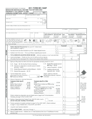 MISSOURI DEPARTMENT of REVENUE FORM MO 1040P SPOUSE&#039;S SOCIAL SECURITY NUMBER MISSOURI INDIVIDUAL INCOME TAX RETURN and PROP