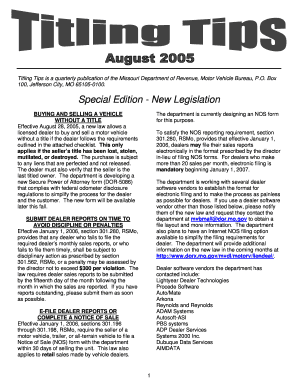 Titling Tips is a Quarterly Publication of the Missouri Department of Revenue, Motor Vehicle Bureau, P  Form