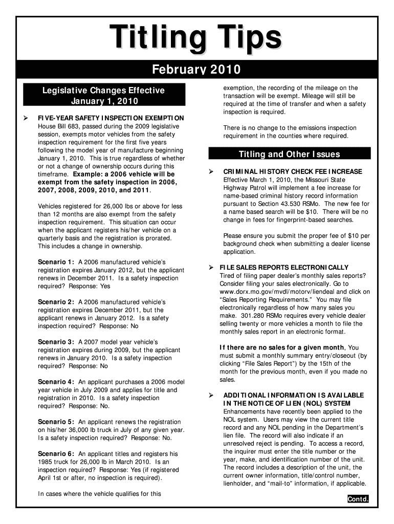 Titling Tips February Missouri Department of Revenue Dor Mo  Form