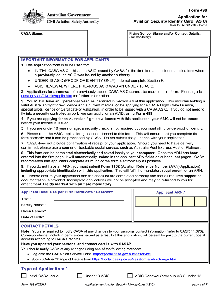 Asic Card Form 498