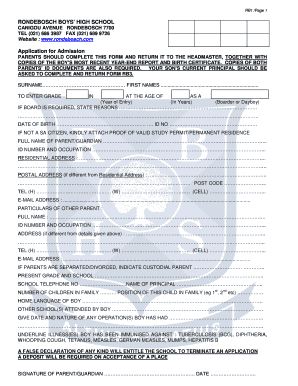 Rondebosch Boys High School Admissions  Form