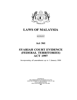 Act 561 SYARIAH COURT EVIDENCE FEDERAL TERRITORIES  Form