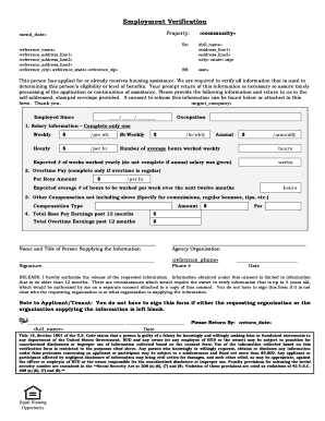 Verification Employment Verification Form HUD