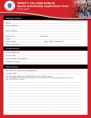  Sports Scholarship Application Form 2013-2024