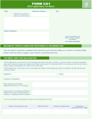  Form CG1 Capital Gains Tax Return for Revenue 2003