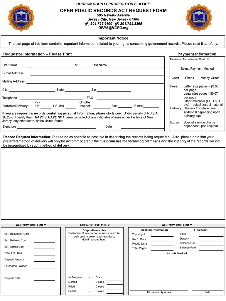 New Jersey Request Opra  Form