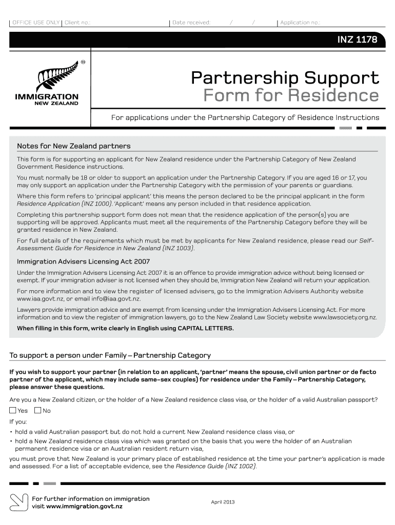 Partnership Support for Residence Form