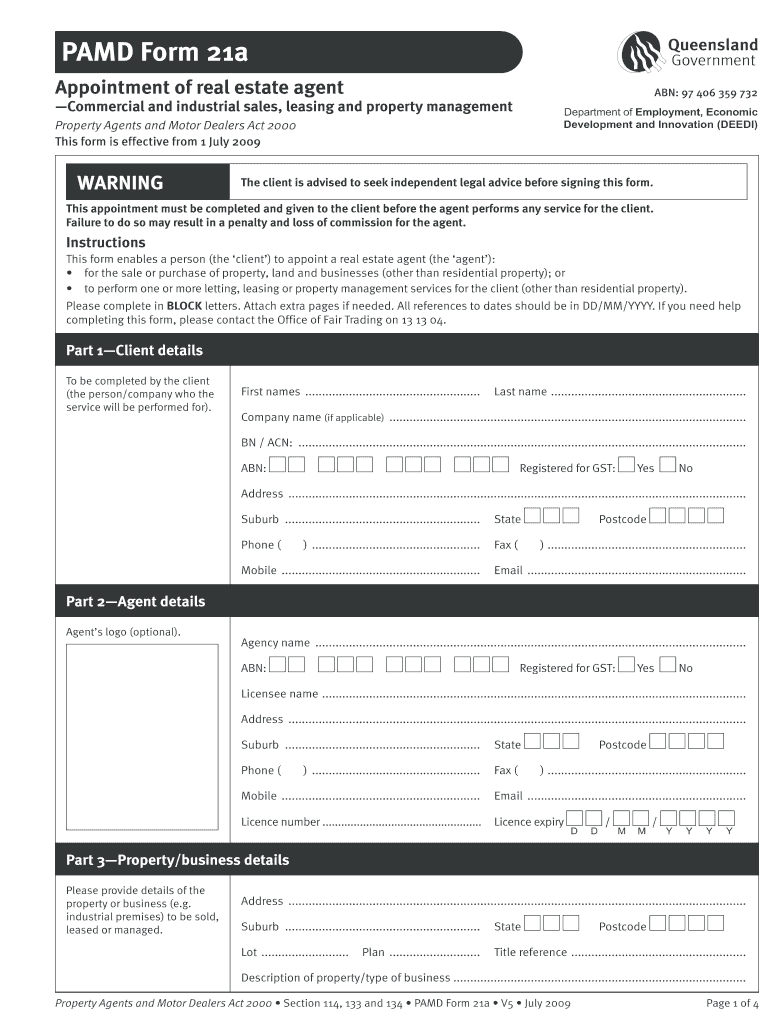  Form Pamd 21a Agent Editable 2012