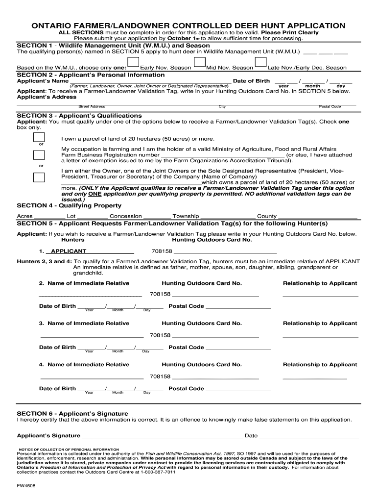 Farmers Deer Tag Ontario  Form