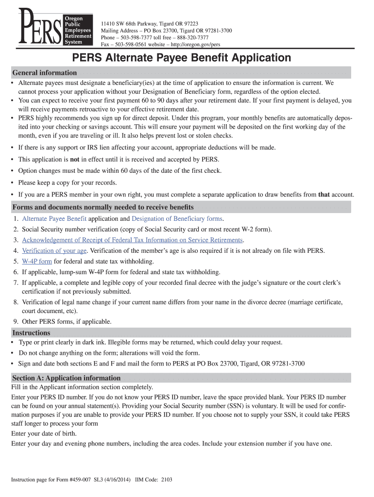  Oregon Pers Alternate Payee Cola 2014-2024