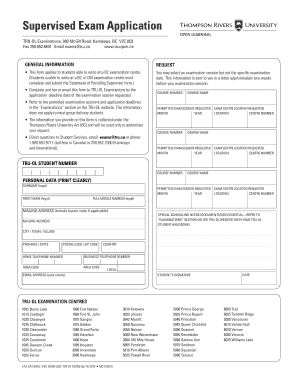 Supervised Exam Application Thompson Rivers University Tru  Form