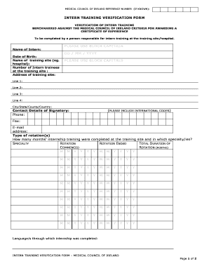 Hospital Verification Form Medical Council of Ireland