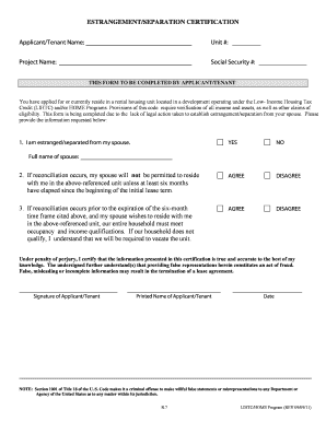 Estrangement Certification Form