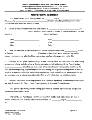 Right of Entry Agreement Template  Form