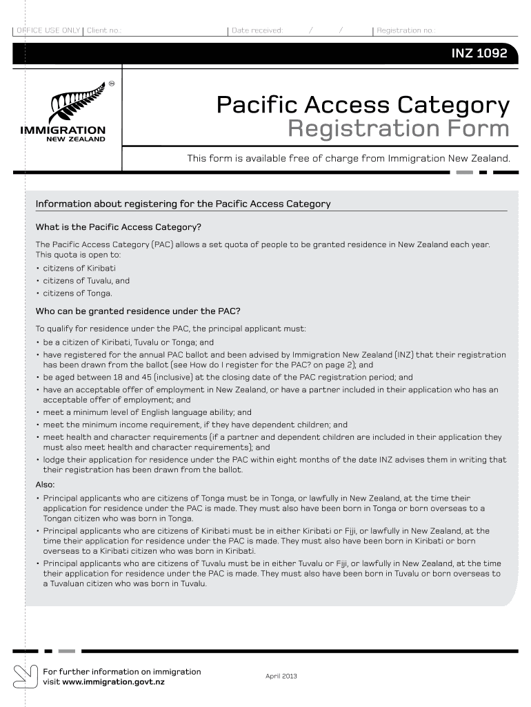New Zealand Pac Application Form