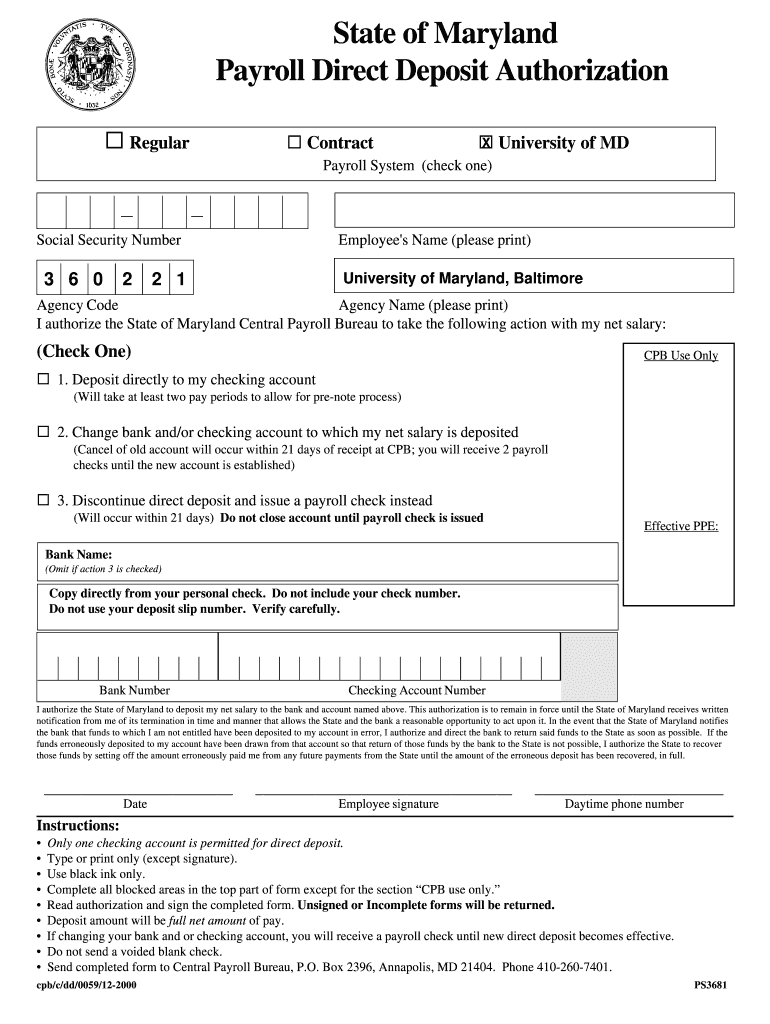  State of Maryland Direct Deposit 2000-2024